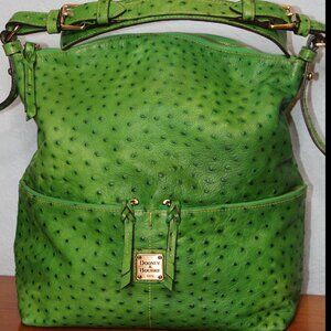 Dooney & Bourke Vintage Green Ostrich Skin Leather Large Hobo Bag Satchel Tote